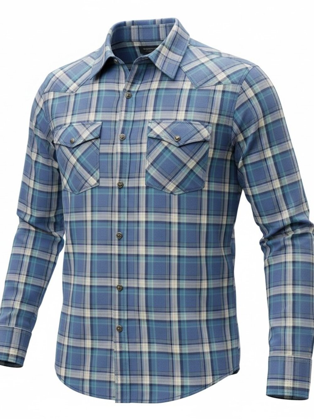 Old Navy Men's Button Up Down Shirt Pearl Snaps Plaid Western Size L 100% Cotton